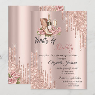 Rose Gold Tropfen Weinstiefel & Bubbly Bridal Einladung