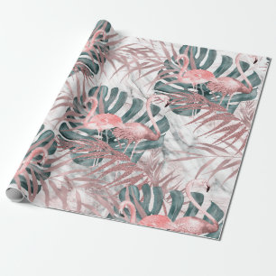 Rose Gold Tropical Flamingos Blätter & Marble Part Geschenkpapier
