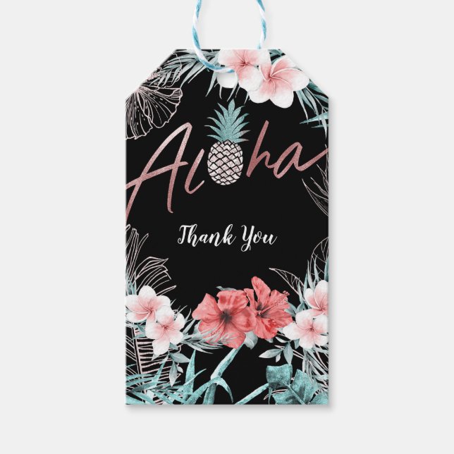 Rose Gold Tropische Ananas Aloha Luau Geschenkanhänger (Vorderseite)
