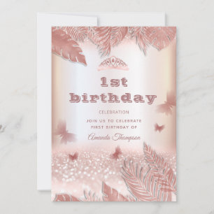 Rose Gold tropische Blätter Glitzer Schmetterling  Einladung
