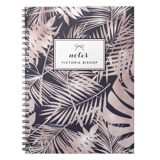 Rose Gold tropische Blätter Muster Notizblock (Vorderseite)