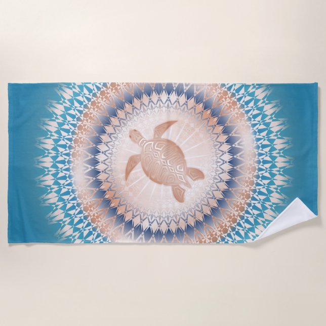 Rose Gold Türkisschildkröte Mandala Küste Strandtuch (Vorderseite)