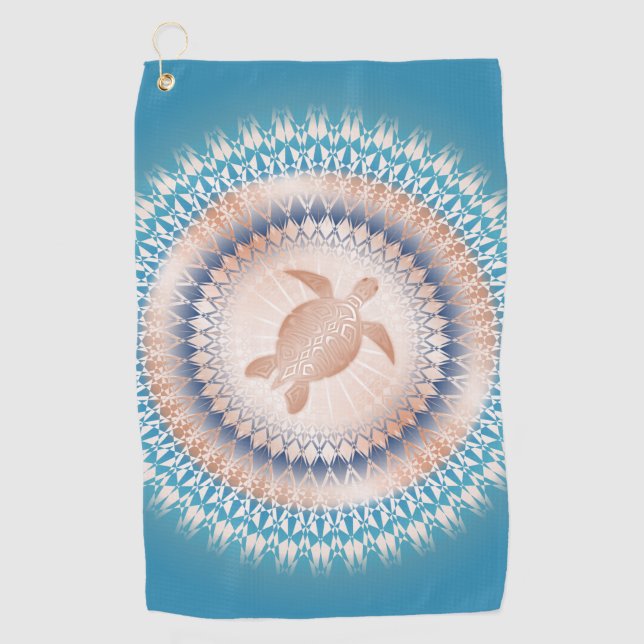 Rose Gold Turquoise Turtle Mandala Golfhandtuch (Vorderseite)