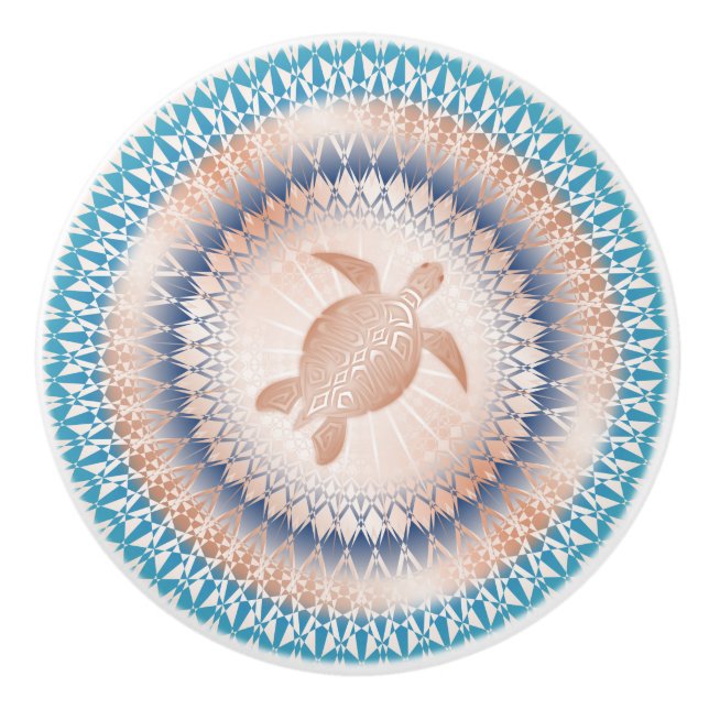 Rose Gold Turquoise Turtle Mandala Nautical Keramikknauf (Vorderseite)