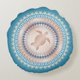 Rose Gold Turquoise Turtle Mandala Rundes Kissen