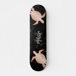 Rose Gold Turtle Black Marble Monogramm Skateboard