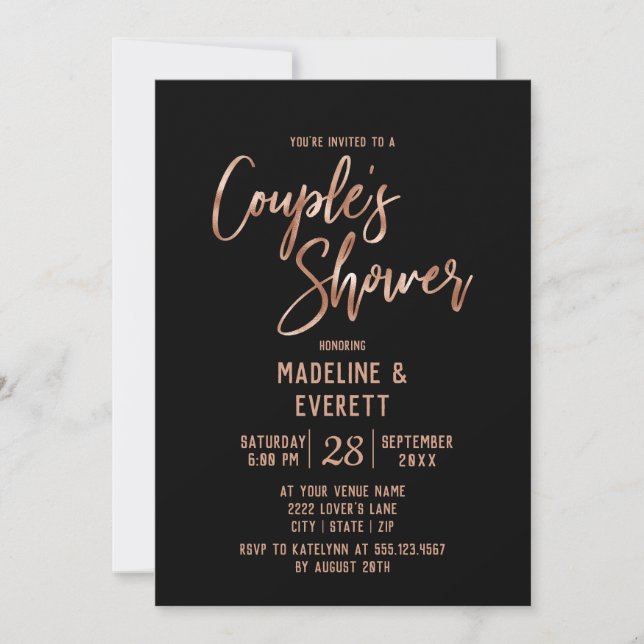 Rose Gold Typografie Couple's Dusche Einladung (Vorderseite)
