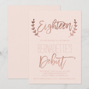 Rose Gold Typografie Debüt rot 18. Geburtstag Einladung