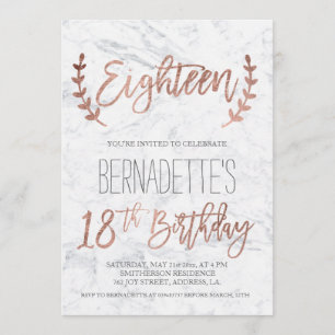 Rose Gold Typografie Federn Marmor 18. Geburtstag Einladung