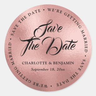 Rose Gold Typografy Wedding Save the Date Runder Aufkleber