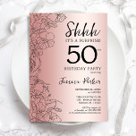 Rose Gold Überraschung 50. Geburtstag Einladung<br><div class="desc">Rose Gold Überraschung 50. Geburtstag Party Einladung. Glam feminin Design mit botanischen Akzenten und Typografie Script Schriftart. Einfache florale Einladungskarte perfekt für eine stilvolle weibliche Überraschung am Tag. Kann für jedes Alter angepasst werden. Gedruckte Zazzle Einladungen oder Sofortdownload digitalen druckbaren Vorlage.</div>