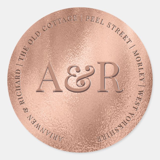 Rose Gold Umschlag Aufkleber mit Monogramm (Vorderseite)