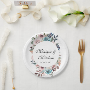 Rose Gold und Aquamarine Botanische Peony Wedding Pappteller