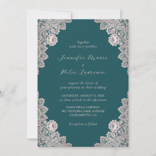 Rose Gold und Aquamarine Kalligrafie Hochzeit Einladung