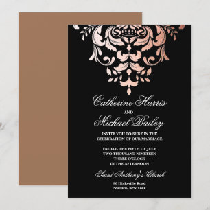 Rose Gold und Black Demask Imitats Folie Hochzeit Einladung