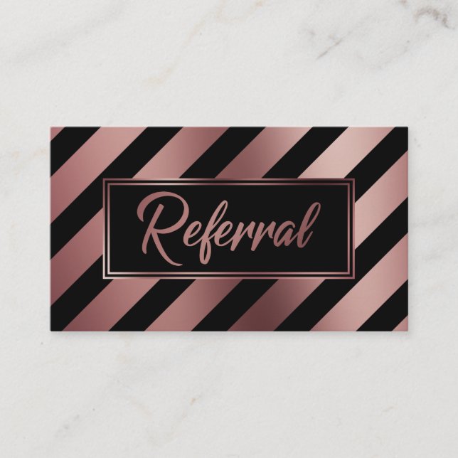 Rose Gold- und Black Diagonal Stripe Referenzkarte Empfehlungskarte (Vorderseite)