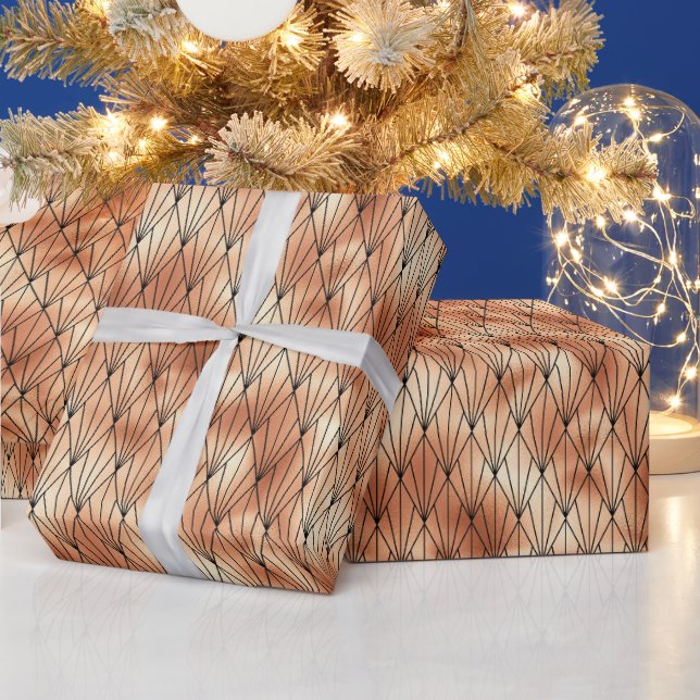 Rose Gold und Black Diamond Art Deco Muster Geschenkpapier (Feiertage)