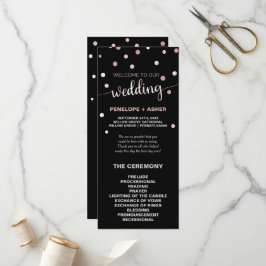 Rose Gold und Black Glam Confetti Hochzeitsprogram Programm