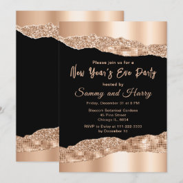 Rose Gold und Black Glam Tränen Neujahr Party Einladung