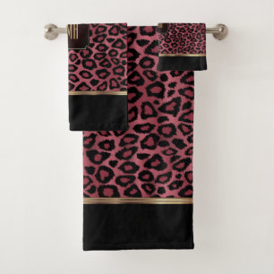 Rose Gold und Black Leopard Muster mit Monogramm Badhandtuch Set
