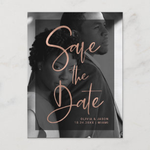Rose Gold und Black Overlay   Foto Save the Date Ankündigungspostkarte