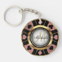 Rose Gold und Black Poker Chip Design - Monogramm
