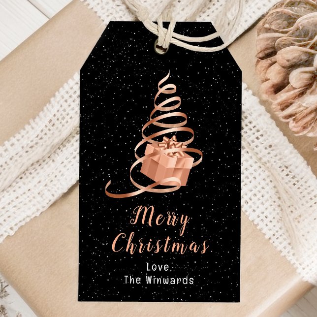 Rose Gold und Black Ribbon Geschenk Frohe Weihnach Geschenkanhänger (Von Creator hochgeladen)