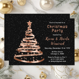 Rose Gold und Black Ribbon Tree Weihnachten Party Einladung