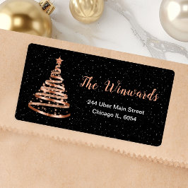 Rose Gold und Black Ribbon Weihnachtsbaum Adressaufkleber