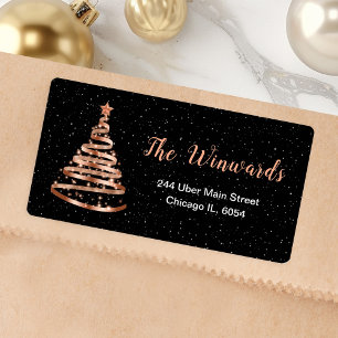Rose Gold und Black Ribbon Weihnachtsbaum Adressaufkleber