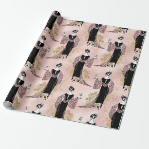 Rose Gold und Blassrosa Art Deco Wein Geschenkpapier
