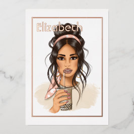 Rose Gold und Blush Birthday Tee Party Folieneinladung