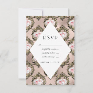 Rose Gold und Blush Damask Hochzeit RSVP Karte
