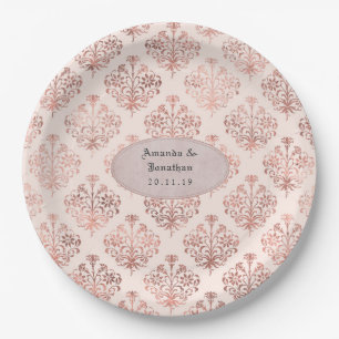 Rose Gold und Blush Damast Folie Hochzeit Pappteller