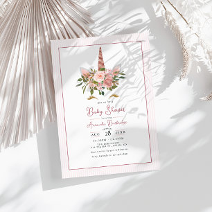 Rose Gold und Blush Floral Einhorn Baby Shower Einladung