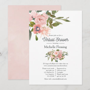 Rose Gold und Blush Florale virtuelle Babyparty Einladung