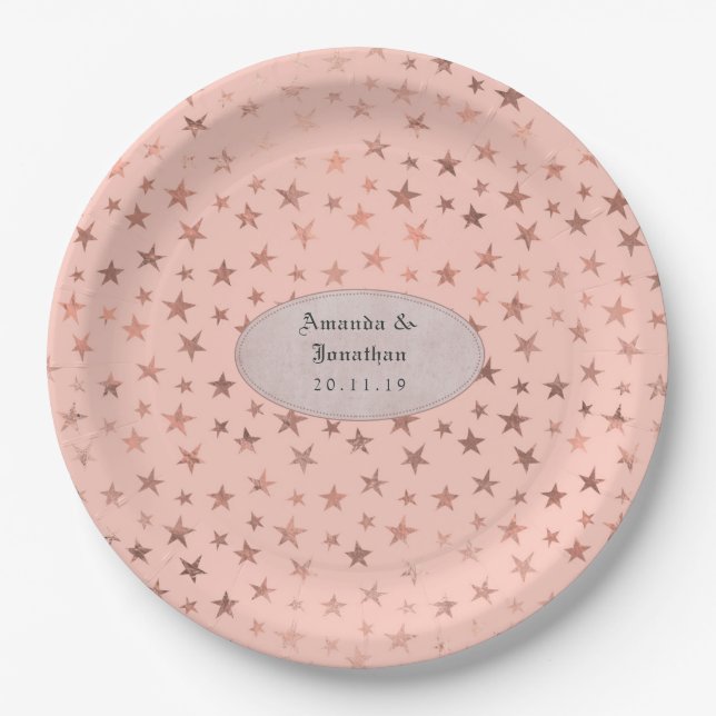 Rose Gold und Blush Foil Stars Hochzeit Pappteller (Vorderseite)