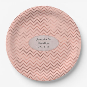 Rose Gold und Blush Folie Chevron Hochzeit Pappteller