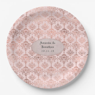 Rose Gold und Blush Folie Damast Hochzeit Pappteller