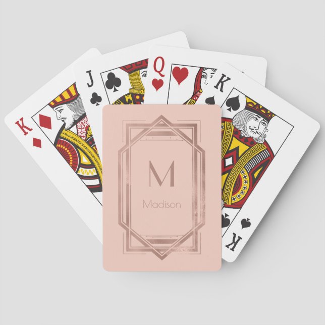 Rose Gold und Blush Geometric | Monogramm und Name Spielkarten (Rückseite)