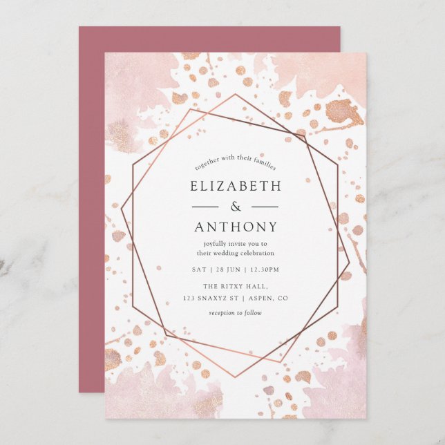 Rose Gold und Blush Geometric Wedding Einladung (Vorne/Hinten)