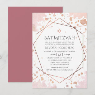 Rose Gold und Blush Geometrische Bat Mizwa Einladung