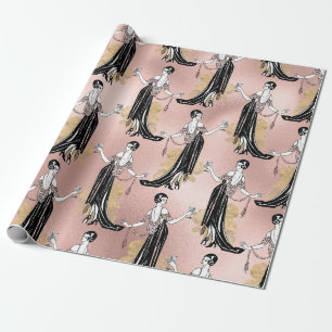 Rose Gold und Blush Pink Art Deco Wein Geschenkpapier