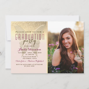 Rose Gold und Blush Pink Foto-Abschlussfeier Einladung