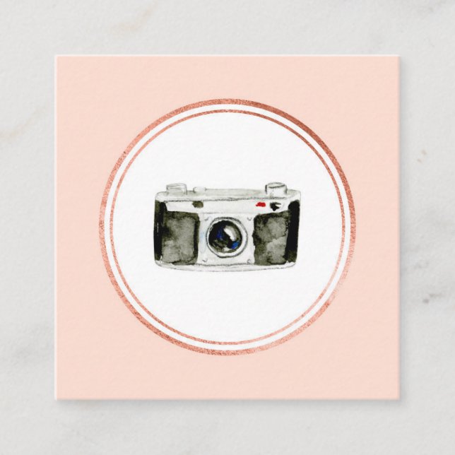 Rose Gold und Blush Pink Fotograf Media Icon Quadratische Visitenkarte (Vorderseite)