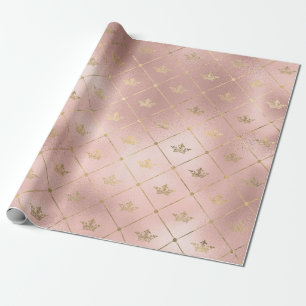Rose Gold und Blush Pink Kronen Muster Geschenkpapier