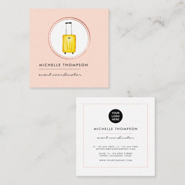 Rose Gold und Blush Pink Logoreise Quadratische Visitenkarte (Vorne/Hinten)