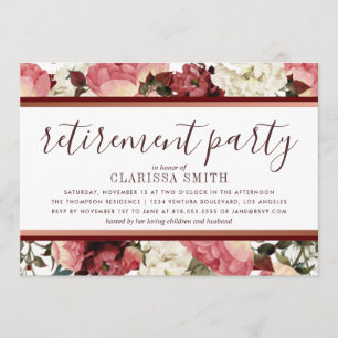 Rose Gold und Burgund Blume Renten-Party Einladung