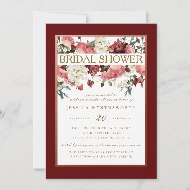 Rose Gold und Burgund Brautparty Einladung (Vorderseite)