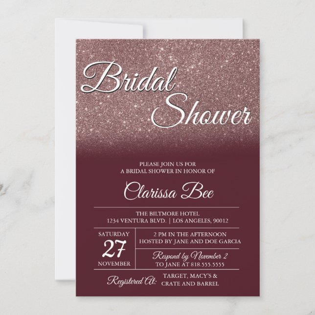 Rose Gold und Burgund Bridal Dusche Einladung (Vorderseite)